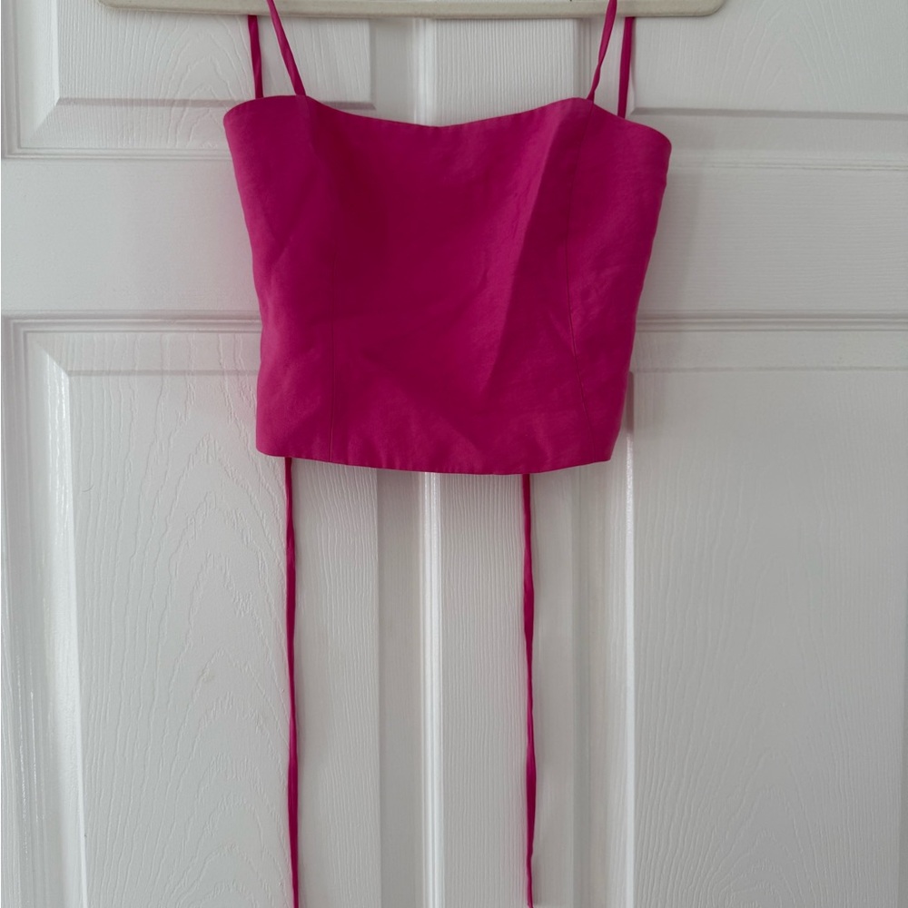 Pink Zara Spaghetti Strap Tank with Open Crisscross Tie Back